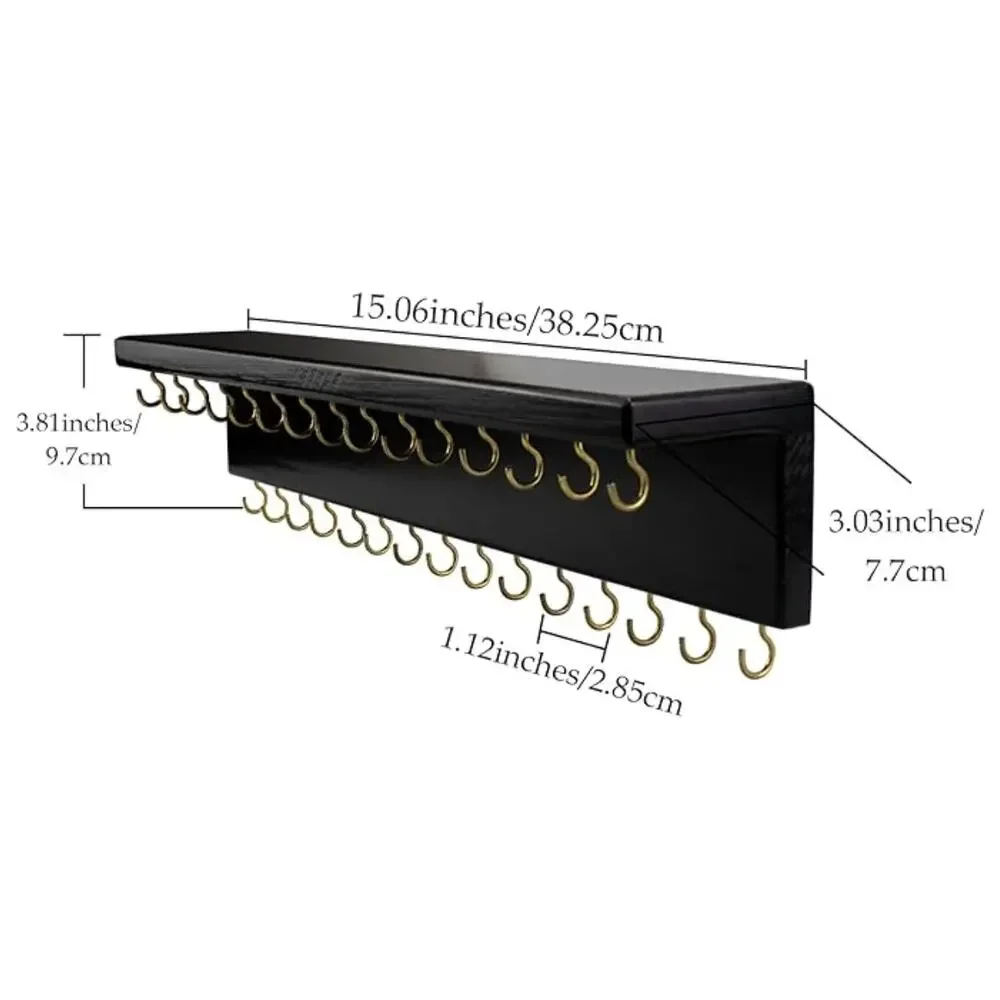 Hair Bow/Jewelry Organizer with 24 Hooks and Shelf, Wall Mounted- Black - Picture 4 of 5